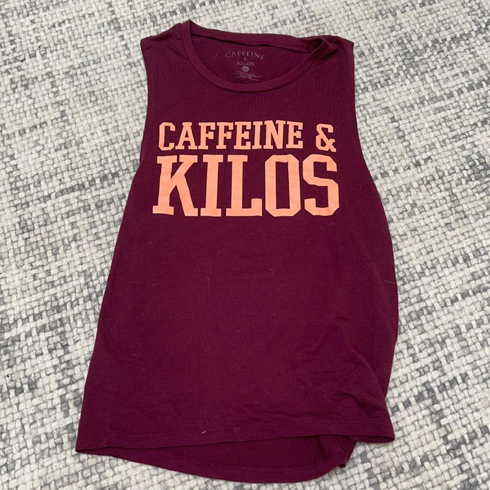 Caffeine and Kilos burgundy muscle tank